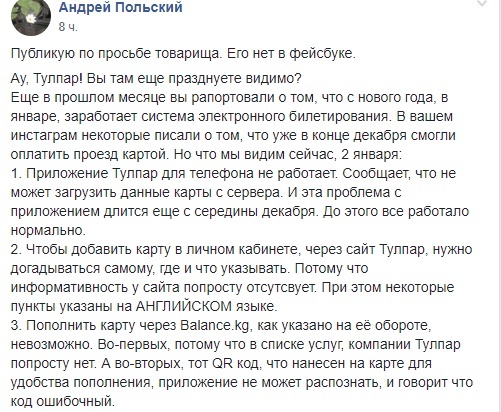 Бишкекчане уже жалуются на проездные платежные карты "Тулпар"